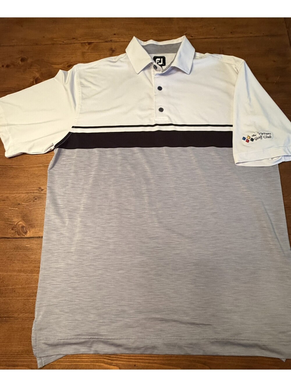 FootJoy FJ Men's Golf Polo Shirt Short Sleeve, White/Gray/Black Size Large